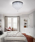 Bedroom with 19.7 Inch Dope Crystal Ceiling Light Flush Mount Chandelier, 5 Tier K9 Crystals, Polished Stainless Steel Finish