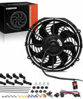 Rock Solid 10 Inch Universal Electric Cooling Fan Assembly With Thermostat Relay And Mount Kit Direct Drop Fit 12 Volt Pull Type Radiator Fan.