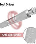 Close-up of anti-slip handle seal driver from 10 Piece Bearing Press Kit With Universal Race And Seal Driver Set Includes 9 Adapters And Red Seal Driver For Easy Bearing Installation In Cars Trucks And Motorcycles Heavy Duty Aluminum Alloy Construction
