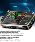 High Precision USB Voltmeter And Ammeter With Color LCD Screen displaying voltage, current, and power, Digital USB Tester for PD Fast Charge