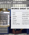 High Temp Anti Seize Lubricant For Metal-To-Metal Contact Up To 2000F, Copper-Free, Non-Corrosive, High-Pressure Ready, Made In USA, 8 Oz bottle with label details.
