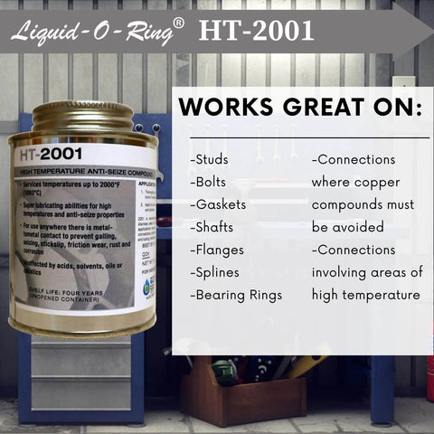 High Temp Anti Seize Lubricant For Metal-To-Metal Contact Up To 2000F, Copper-Free, Non-Corrosive, High-Pressure Ready, Made In USA, 8 Oz bottle with label details.
