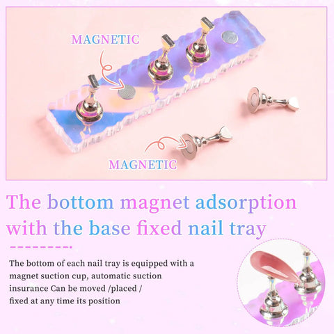 2 Piece Aurora Nail Stand Set for Painting Nails, Magnetic Nail Holder Display showing metal stands with removable mounting tapes