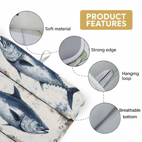 Blue Tuna Oil Painting Dish Drying Mat 18 X 24 Inches Absorbent Microfiber Kitchen Counter Pad Machine Washable with features