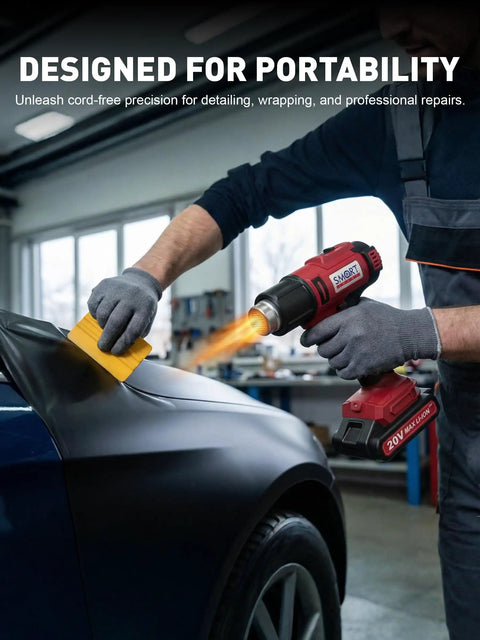 Person using Cordless Heat Gun Kit With 5 Nozzles And A 20V Li Ion Battery Portable Hot Air Tool For Vinyl Wrap Resin Crafting