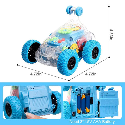 Light Up Sensory Toy Car For Kids With Autism, Bump And Go Monster Truck with colorful gears, size 4.72x4.33 inches