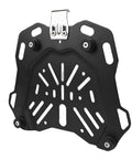 Rugged Carbon Steel Motorcycle Trunk Base Plate Rack Mount for 45L Storage Box, showing metal design with mounting bolts.