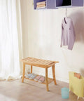 Must Have 100 Percent Bamboo Shower Bench With Storage Shelf, 24 Inch Waterproof Shower Chair with slippers underneath