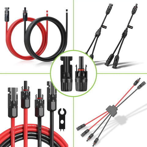40 Pieces MC4 Solar Panel Connectors Kit With Two Assembly Spanners IP67 Waterproof MC4 Male And Female Cable Connectors 1000V PV System Wiring For Solar Panels, showing cables, connectors, and spanners.