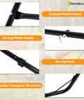 Heavy Duty Double Hammock Stand With 450 Pound Capacity Fits 9.5 To 14 Feet Hammocks Includes Chains And Hardware Carrying Case Built From 1.5 Inch Tubular Steel For Outdoor Garden Backyard Patio Pool Beach close-up of metal frame and hooks.