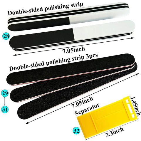 Double-sided polishing strips and yellow separator from 32 Piece DIY Model Tool Kit For Dollhouse Miniatures And Hobby Building.