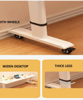 Built To Last Steel And Engineered Wood Adjustable Standing Desk With Smooth Hand Crank Height Adjustment showing wheels and sturdy legs.