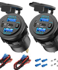 Two Pack 12V USB Car Charger With Four Ports 78W Fast Charge PD3 And QC3 Quick Charge Waterproof Cigarette Lighter Socket