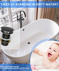 Heavy Duty Pop Up Drain For Freestanding Tub Featuring A Slick Matte Black Finish Crafted From Solid Brass with a tub and baby.