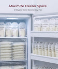 200 Pack Breastmilk Storage Bags Featuring Nifty Temperature Color Shift And Knockout Double Zip Seal For Freezing 6 Ounce Sterilized Breastfeeding Supplies Dead Simple Straight Up Smooth Sailing Bundle stored in a freezer.