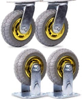 Heavy Duty Furniture Moving Casters With Brake Set Of Four Premium 8 Inch Rolling Jack Wheels For Couches And Appliances, gray wheels, gold hub.