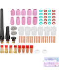 Ultimate 71 Piece TIG Welding Accessory Kit With Ceramic Nozzles Glass Cups And Gas Lenses Perfect For WP-17 WP-18 WP-26 Torch Upkeep, various nozzles and cups.