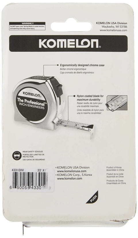 Workhorse High Visibility Pro Tape Measure With Inch And Engineer Scales 33 Feet Long 1 Inch Wide Chrome Case packaging