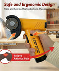 Heavy Duty Cordless Electric Scissors With 3 High Carbon Steel Blades For Cutting Cardboard Boxes Up To Quarter Inch Thick Leather And Carpet Four Speed Settings Led Light Safety Lock Powerful 2000 Mah Battery Rechargeable Tool For Home Business handheld design with safety lock and protective guard