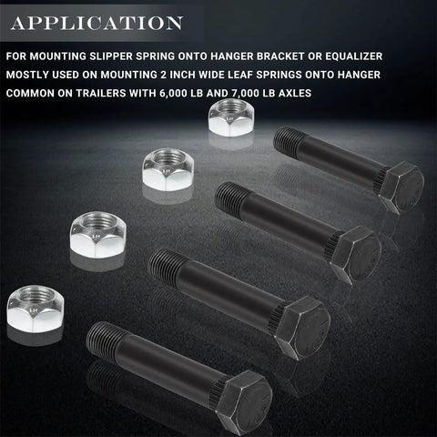 Heavy Duty Trailer Leaf Spring Shackle Bolts With Lock Nuts For Snug Fit On Two Inch Wide Slipper And Double Eye Springs Clamped Tight