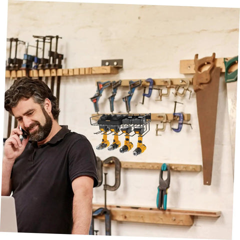 Hella Durable Power Tool Organizer Wall Mount Drill Stand And Plug N Play Charging Dock No Sweat Setup Garage Storage Rack for drills in workshop.