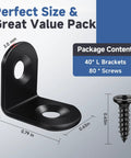 Straight Up 40 Piece L Bracket Corner Brace Set Built With Quality Black Stainless Steel Alongside Complete Screw Kits, showing 1 black steel L bracket dimensions.