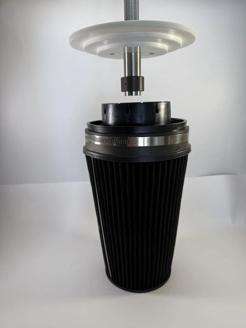 Air Filter Cleaner Kit For 1.5 To 4 Inch ID Filters With Rotating Nozzle System shown with 12-inch shaft and 7-inch lid