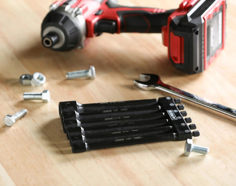 Magnetic Impact Nut Driver Set for Tough Jobs, 6-Piece SAE Nut Drivers for Impact Wrenches, Sizes 1/4, 5/16, 3/8, 7/16, 1/2 and 9/16 Inch, Industrial Strength Magnets, Rugged Alloy Bits With Handy Storage Rail
