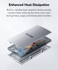 Exploded view of ES3 1TB External SSD Portable USB 3.2 Gen 2 Drive With Read Up To 1050 MB Per Second And Write Up To 1000 MB Per Second, Silver.