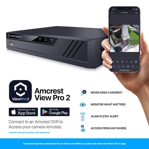 Amcrest DVR showcased with mobile app for Outdoor Full HD 1080P Bullet Security Camera Quadruple 4 In 1 compatibility.