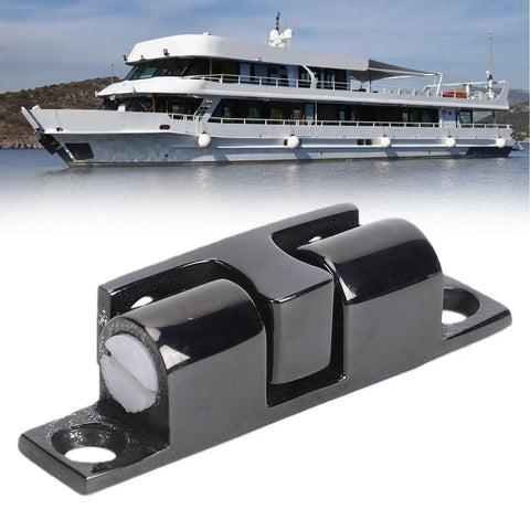 Stainless Steel Cabinet Door Catch 50mm Double Ball Roller Latch With Adjustable Tightness Rust Proof, shown with yacht background.