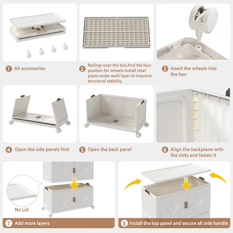 Assembly instructions for Premium Stackable Storage Bins With Smooth Rolling Wheels And Secure Snap Lids Game Changing Hella Spacious Plastic Organizers Fold Flat For Garage Closet Pantry 3 Pack Cream White.