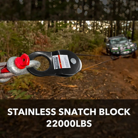 Snatch Block Recovery Pulley For Off Road Heavy Duty Winch Use With Synthetic Rope Or Steel Cable Universal Tackle Block For Truck Tractor ATV And UTV Black 10T, stainless steel 22000lbs