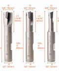 Tanomate nickel-plated indexable carbide end mill set, three 1/2" shank tools with 3/8", 1/2", 5/8" cutters, 3" length