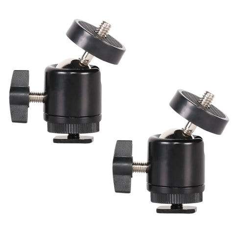 Hot Shoe Mount Adapter With 360 Degree Swivel Mini Ball Head And 1/4 Inch Screw, 2 Pack for DSLR Cams, GoPro, Tripods