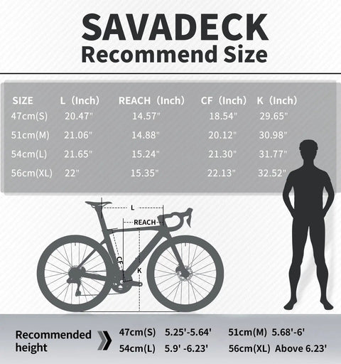 Sizing chart for Beast Carbon Road Bike With Lightweight Frame And Wheelset Hydraulic Disc Brakes Carbon Fork And Seat Post 56cm
