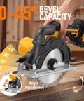 Heavy Duty Cordless Circular Saw With Slick 6 Inch Blade Compatible With Dewalt 20V Max System No Battery Included showing angle adjustment for bevel cuts.
