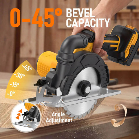 Heavy Duty Cordless Circular Saw With Slick 6 Inch Blade Compatible With Dewalt 20V Max System No Battery Included showing angle adjustment for bevel cuts.