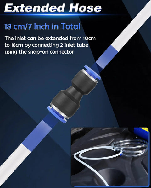 Extended hose for 12V Electric Oil Extractor Pump, 18 cm with snap-on connector for versatile fluid extraction.
