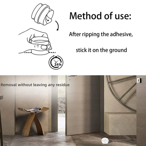Installation guide for Clear Acrylic Door Stopper Set 4 Pieces, Round Self Adhesive Buffers, No Drill Install For Living Room And Bathroom, Scratch Proof Noiseless Floor Protection Keeps Floors Safe.