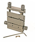 Slick Jewelry Miter Vise For Exact Tube And Wire Cutting At Forty Five To One Thirty Five Degrees, showing precision metalwork tool with adjustment knobs.