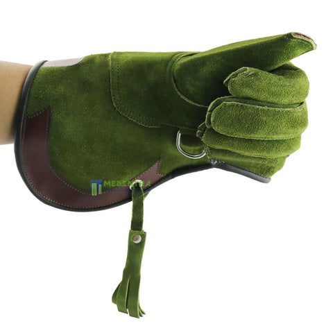 Falconry Nubuck Leather Gloves For Eagles And Hawks 14 Inch Long Cuff Left Hand Single Piece Green Durable Training Gloves