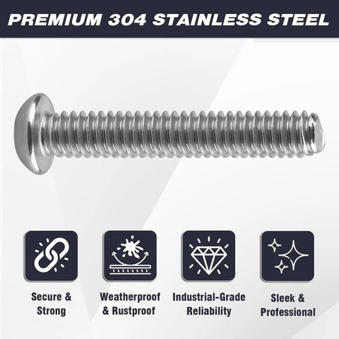 Built Like A Tank 304 Stainless Steel Torx Security Machine Screws 1/4-20 By 1 Inch Full Thread Button Heads close-up view.