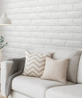 Living room with 30 Pack 3D Faux Brick Wall Panels White Printable Peel And Stick Waterproof Foam Self Adhesive for bedroom, bathroom, fireplace.