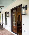 Outdoor Wall Sconce Lantern, Vintage Waterproof Wall Mount Light Fixture on porch, matte black aluminum with water ripple glass.