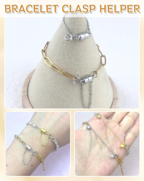 8 Piece Magnetic Bracelet Clasp Set With Safety Chain No Slip Gold And Silver Extender Converter Magnetic Clasps displayed on stands