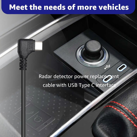 USB C To RJ11 Power Cord For Radar Detectors And Car Chargers 3.3 Foot Cable With PD 3.0 And 2.0 Support shown in car interface