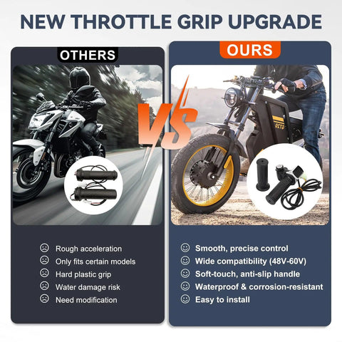 Comparison of Full Twist Throttle For 60V E Bike With LED Display And Key Lock Electric Bike Throttle Grip, highlighting features and benefits.