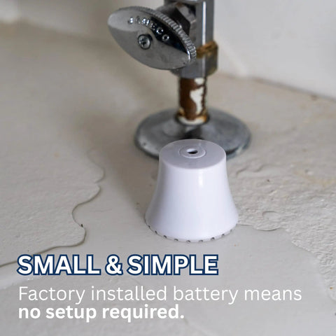 Compact Water Leak Alarm under pipe; 3 Pack Ready To Use No Setup Required Battery Included Factory Installed Perfect For Tight Spaces
