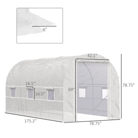Walk In Tunnel Greenhouse Kit For Serious Gardeners With Large 14.6 By 6.6 By 6.6 Feet White Steel Frame Clear Plastic Cover